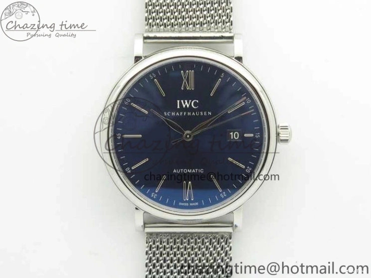 MIROTIME 0307 Portofino IW356501 SS V3 MK 1:1 Best Edition Blue Dial On SS Mesh Bracelet MIYOTA Timeless 7194